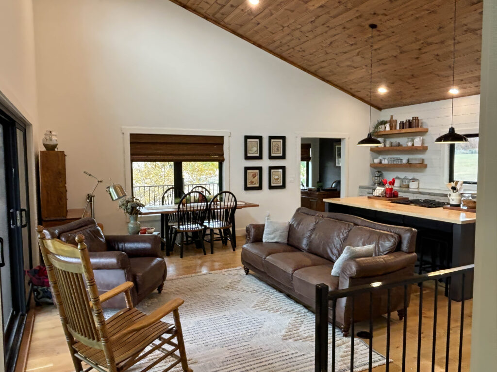 Cozy open-concept living and dining area with kitchen.