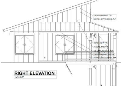 Right elevation architectural drawing with annotations